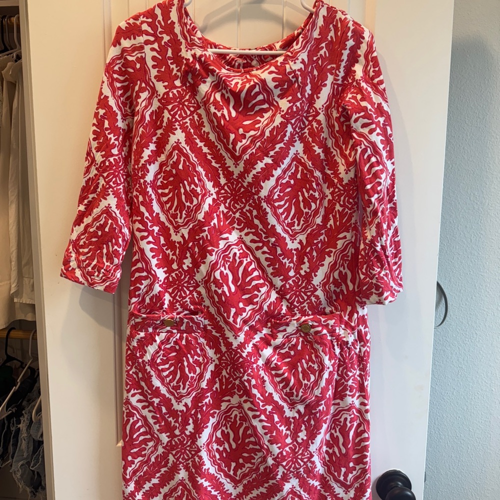 Lilly Pulitzer Vibrant Red and White Long Sleeve Dress